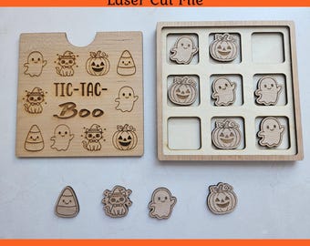 Halloween Tic Tac Toe Laser Cut File, Kids Game SVG, Wooden Board Game, Commercial Use, Glowforge Vector File For Wood Laser Cutting
