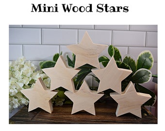 Set of 6 Unfinished Wood Stars (3 inch) for 4th of July Decor | Memorial Day Chunky Wood Stars for Tiered Trays |  Wooden Stars | Craft Wood