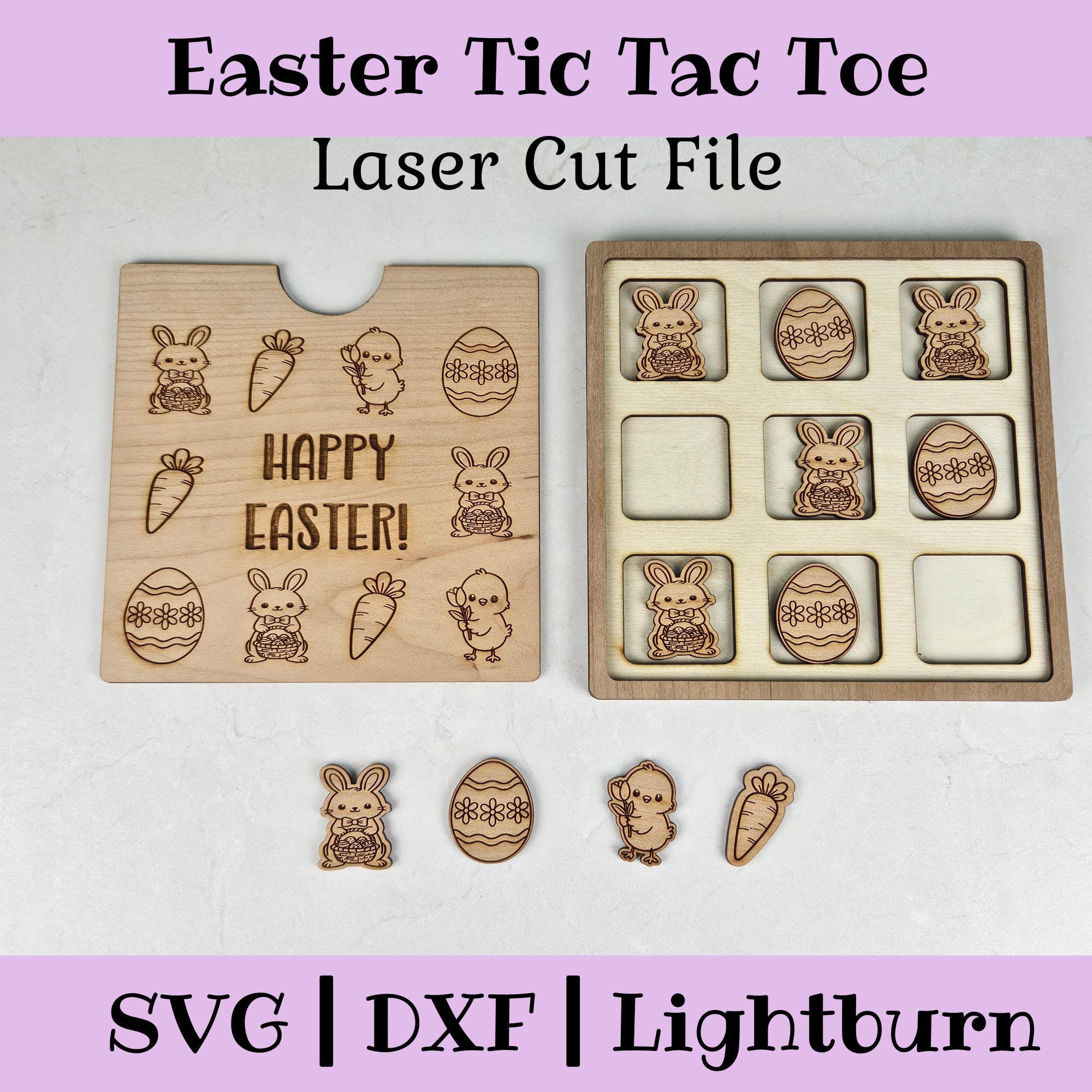 Easter Tic Tac Toe Laser Cut File, Kids Game SVG, Wooden Board Game ...
