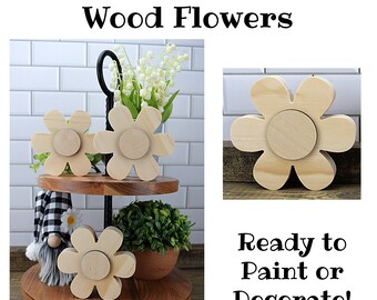 Unfinished Wood Daisy Cutouts set of 3, Chunky Wood Flowers, Ready to Paint Wooden DIY Spring Craft Wood Blanks,  Mothers Day Craft for Kids