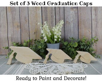 Chunky Wood Graduation Caps Set of 3 Ready to Paint Wooden Grad Cap Cutouts, DIY Grad Party Decor, Graduation Party Decorations, Wood Blanks