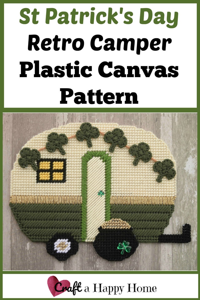 St Patricks Day Retro Camper Plastic Canvas Pattern for St Pattys Day Cute Camper with Shamrock and Pot of Gold image 4