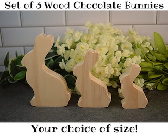 Unfinished Wood Chocolate Bunny Cutout, Easter Craft Wood Blanks, Spring Tiered Tray DIY, Wooden Easter bunny cutout, Spring Crafts for Kids