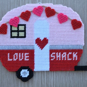 Love Shack Retro Camper Plastic Canvas Pattern for Valentines Day Cute Camper with Heart Swag image 1