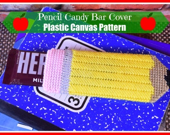 Back to School Pencil Candy Bar Cover Plastic Canvas Pattern ~ Instant PDF Download ~ Stitch a Back to School Treat for Kids