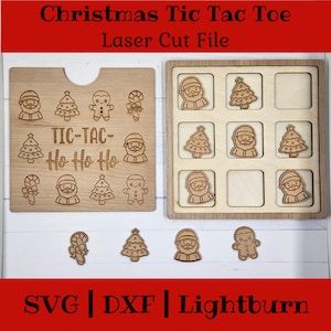 May include: A wooden Christmas Tic Tac Toe game set. The set features a game board with Santa and Christmas tree pieces, and a separate board with spaces for the game pieces. The text "Christmas Tic Tac Toe" and "Ho Ho Ho" are visible.
