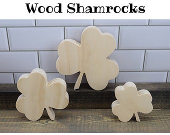 Unfinished St Patricks Day Chunky Wood Shamrocks | Ready to Paint Wooden Clover Shamrock Cutouts | DIY Spring Craft | Craft Wood Blanks
