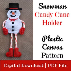 Snowman Candy Cane Holder Plastic Canvas Pattern - Christmas treat holder for kids ~ Instant PDF Download, Classroom Treat, Party Favors
