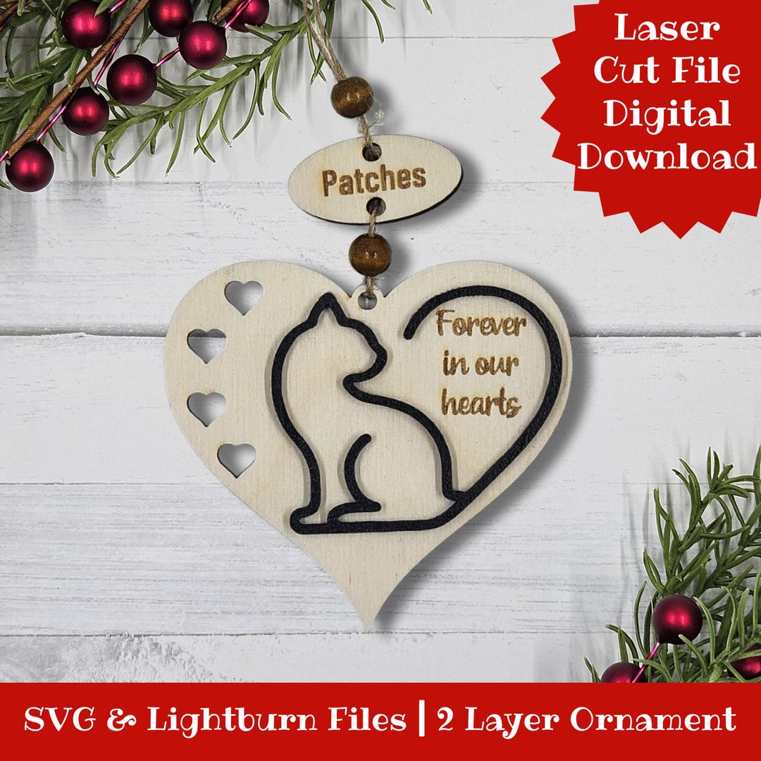 Cat Memorial Ornament Laser Cut File, in Memory Of, Pet Loss Gift, SVG ...