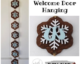 DIY Winter Decor Craft Kit, Welcome Door Hanger, Snowflake Decor, Front Door Sign, Winter Porch Decor, Craft Kit for Adults Wood