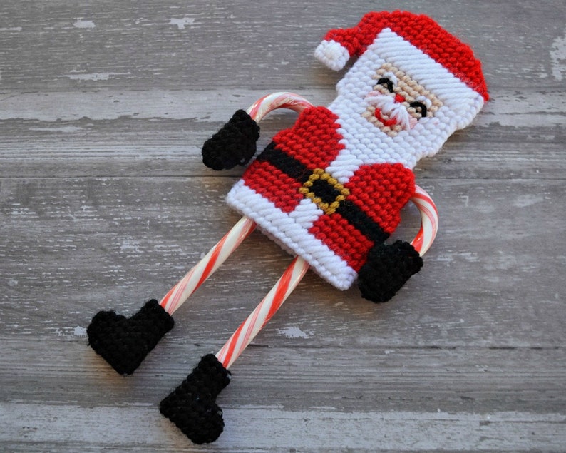 Santa Candy Cane Holder Plastic Canvas Pattern Christmas treat holder Instant PDF Download image 5
