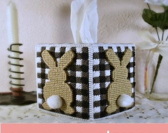 Buffalo Plaid Easter Bunny Tissue Box Cover Plastic Canvas Pattern ~ Rustic Farmhouse Decor ~ Instant PDF Download