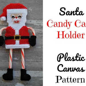 Santa Candy Cane Holder Plastic Canvas Pattern Christmas treat holder Instant PDF Download image 1