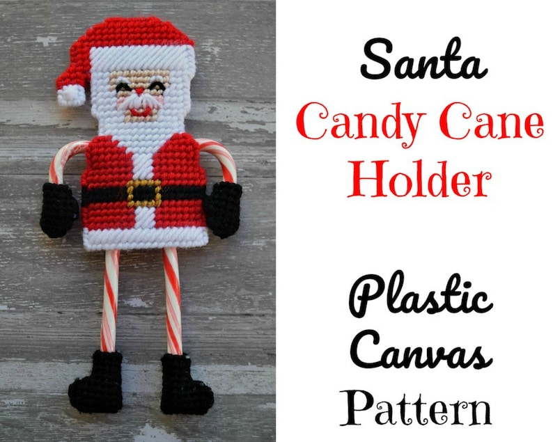 Santa Candy Cane Holder Plastic Canvas Pattern Christmas treat holder Instant PDF Download image 1