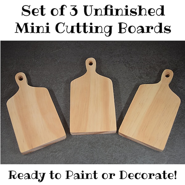 Set of 3 Unfinished Mini Cutting Boards, Small Cutting Board Blanks, Mini Charcuterie Boards, Blank Cutting Boards, Paintable Wood Cutouts