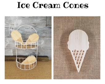 Set of 3 Unfinished Wood Ice Cream Cones | Ice Cream Party Decor | Ice Cream Tiered Tray Decor | Faux Ice Cream | Ice Cream Cone Decor