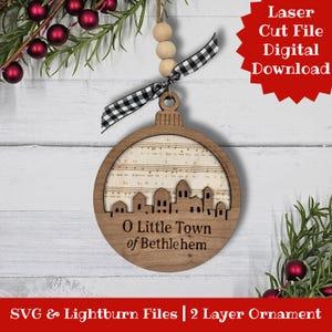 Weihnachten Notenblatt Ornament, O kleine Stadt Bethlehem SVG Laser Cut Dateien, Weihnachtslieder, Datei für kommerzielle Nutzung, Glowforge, Lightburn
