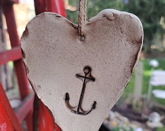 Large ceramic heart/wind chime with anchor