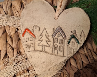 Large ceramic heart with landscape