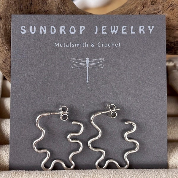 Squiggle Post Earrings, Funky wave earrings, Sterling silver unique earrings, silversmith jewelry