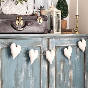 Heart Garland, farmhouse vintage heart,Shabby Chic Fabric Heart, Neutral  Heart, Vintage Heart, Cotton Heart, Basket Pillows