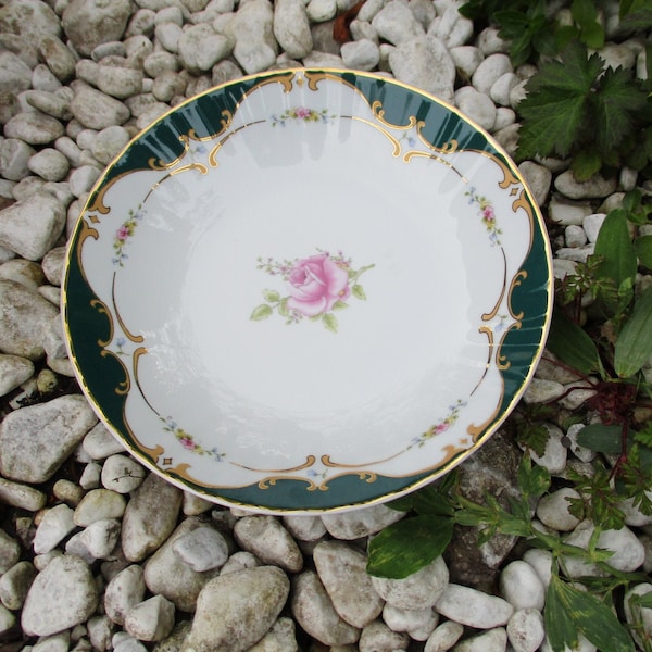 Bowl Wunsiedel, bavarian , rose green gold edge pastry bowl ornamental plate