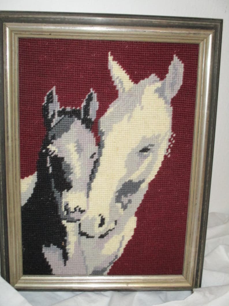 Stick image horses in wooden frame image embroidered handmade frame germman image 2