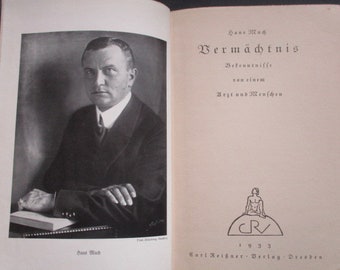 Hans Much, Vermächtnis, 1933, Bekenntnisse von einem Arzt und Menschen, Antiquariat, selten