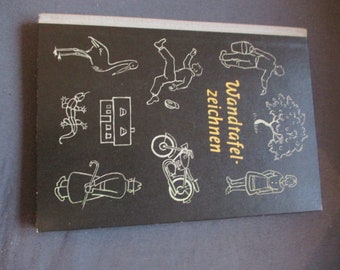 Book, blackboard drawing, 1957, blackboard, chalk, instructions, figures, antiquarian, vintage