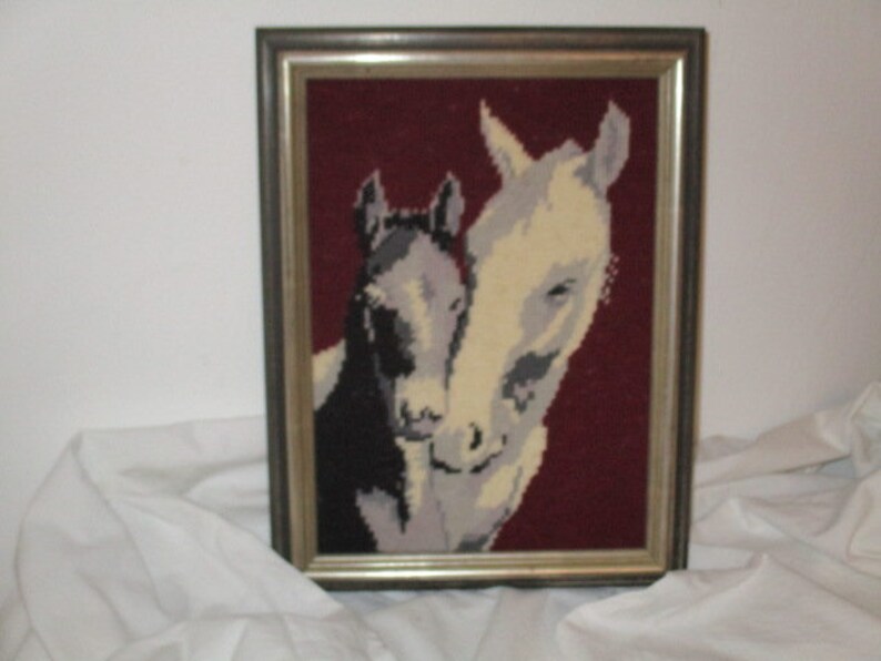 Stick image horses in wooden frame image embroidered handmade frame germman image 1