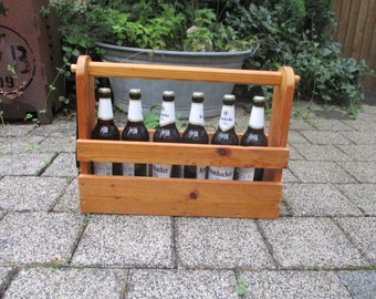 Bottle carrier, men's handbag, wood, bottle opener, bar, vintage, beer,