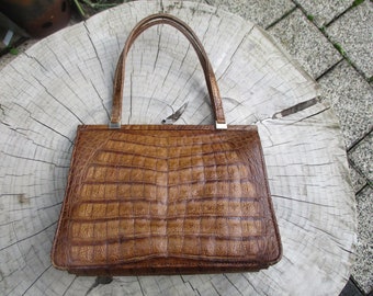 Handbag, Crocodile look,Crocodile leather, vintage, 50s, 60s, Bag