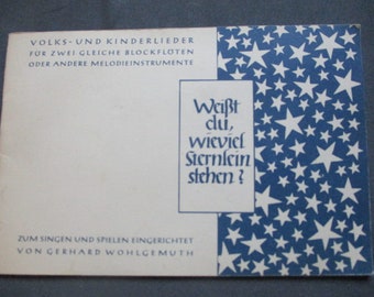 Songbook, Do you know how many little stars there are, recorder, music booklet, 1950s, Leipzig, antiquarian bookstore, rare