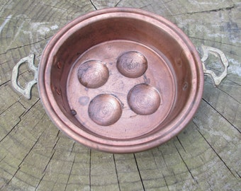 Copper, snail pan, french, pot, pan,, handles, patina, vintage