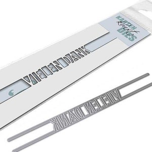 May include: A silver metal die cut featuring the words "Vielen Dank" in a contemporary font style. The die cut is intended for use with a die cutting machine to create detailed designs for cards, scrapbook pages, and other paper crafts.