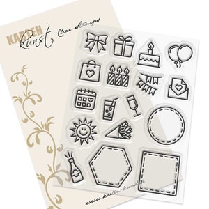 Clear Stamps - Mini Frames Gefeliciteerd KK-0240 - Card Art Scrapbooking Motief Stempel Verjaardag Verjaardag Pictogrammen Symbolen