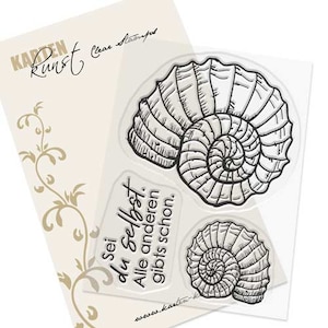 Timbri trasparenti - Ammonite KK-0157 - Card Art Testo tedesco Timbro con motivo Timbro Scrapbooking Fossile marittimo Parole e detti tedeschi