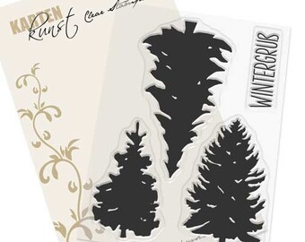 Clear Stamps - Winter Fir Trees KK-0117 - German Text Stamp Motif Stamp Scrapbooking Card Art Landscape, Christmas