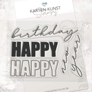 Clear Stamps Happy Birthday Geburtstag Silvester Neujahr Text Silikonstempel Worte Deutsch Grußkarten DIY Karten-Kunst KK-0205 Mega Happy