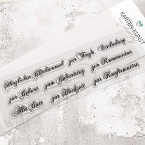 Stempel Deutsche Texte kombinierbar Clear Stamps Karten-Kunst KK-0009 Texte-Kombination – Textstempel für Geburtstag, Geburt, Hochzeit...