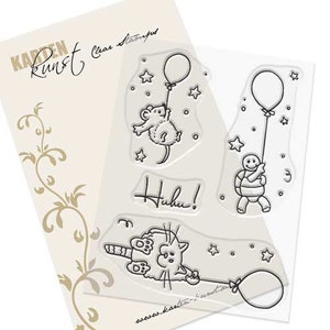 Clear Stamps - Viecher auf Ballonfahrt KK-0077 - Motiv-Stempel Scrapbooking Karten-Kunst Niedlich Katze Schildkröte Maus Luftballons