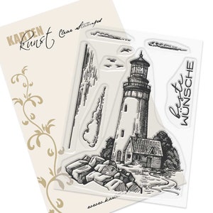 Timbri trasparenti - Faro KK-0244 - Cartolina d'arte Scrapbooking Timbro con testo Timbro con motivo Marittimo Mare Costa Parole e detti tedeschi