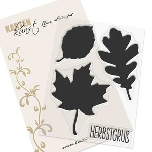Timbri trasparenti - Foglie autunnali KK-0116 - Timbro con testo in tedesco, timbro con motivo, biglietto per scrapbooking, arte, fiori e foglie, autunno