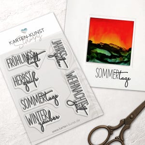 Tampons transparents Stamp Seasons KK-0036 – Tampon texte Printemps Été Automne Hiver Noël Carte Art Tampon en silicone allemand