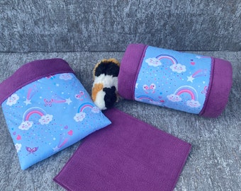 Set cuddly tunnel / cuddly sack incl. PipiPad guinea pig "clouds / violet"