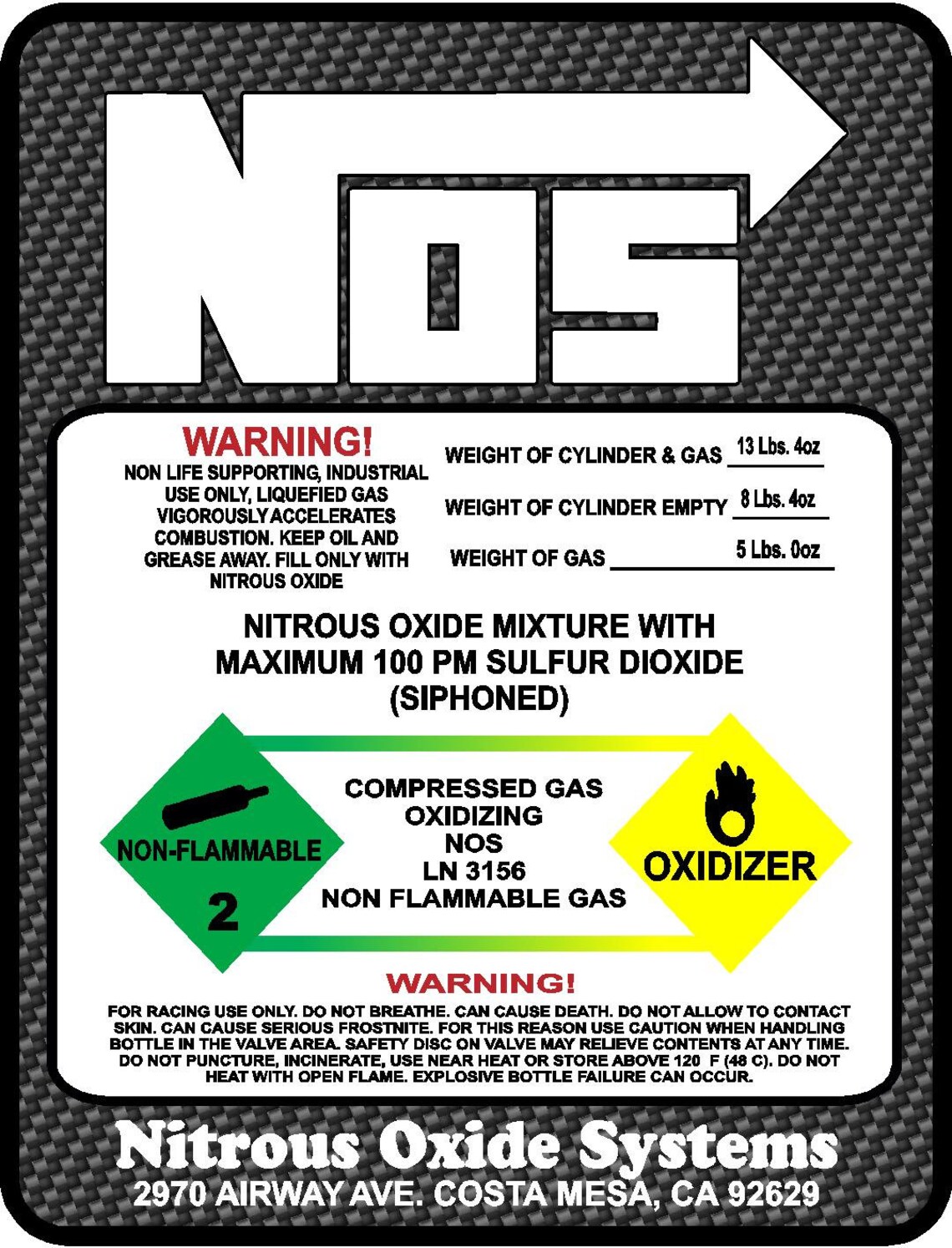 NOS Nitrous Oxide System 2 5 10 15 20 LB Carbon Fiber Bottle Etsy