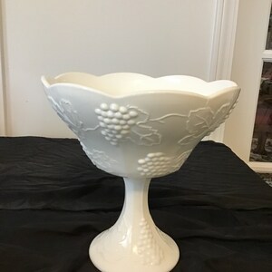 Indiana Colony Vintage Milk Glass 8.5” Grape Pattern Compote Bowl