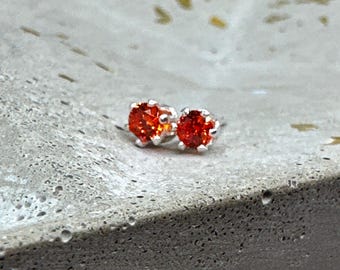 Orange CZ stud earrings - 3mm