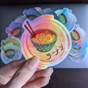Ramen Bowl Holographic sticker, Laptop stickers, Vinyl sticker