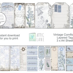 Vintage Cornflower Layered Tags - Printable Files